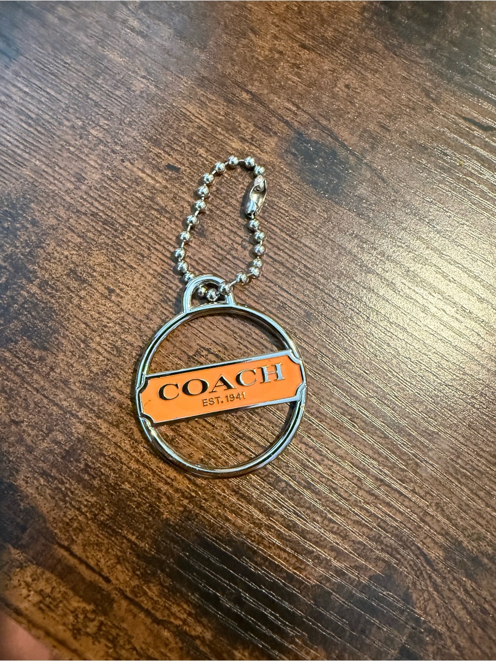 Coach Orange and Silver Logo Keychain